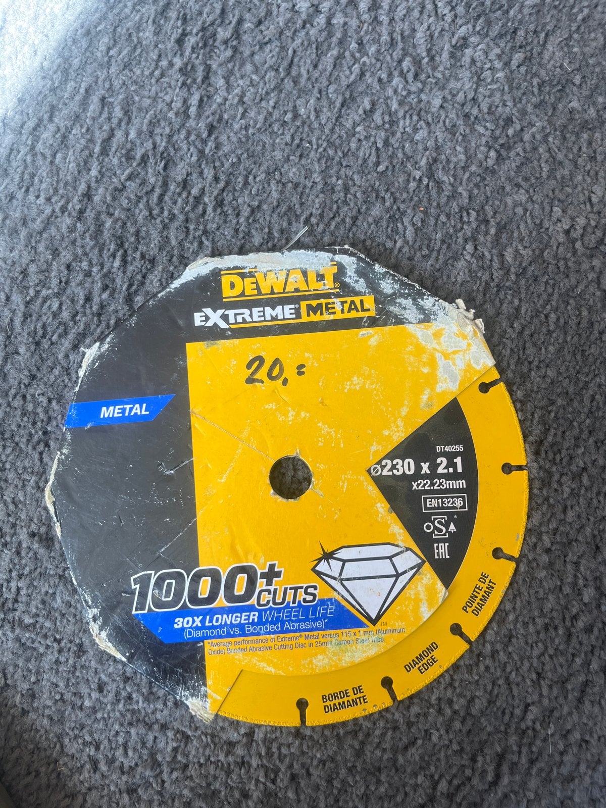DeWalt Diamant Zaagblad EN 13236 voor Metaal - 230x2.1mm, Gebruikt, Verzenden, 70 mm of meer, Overige typen