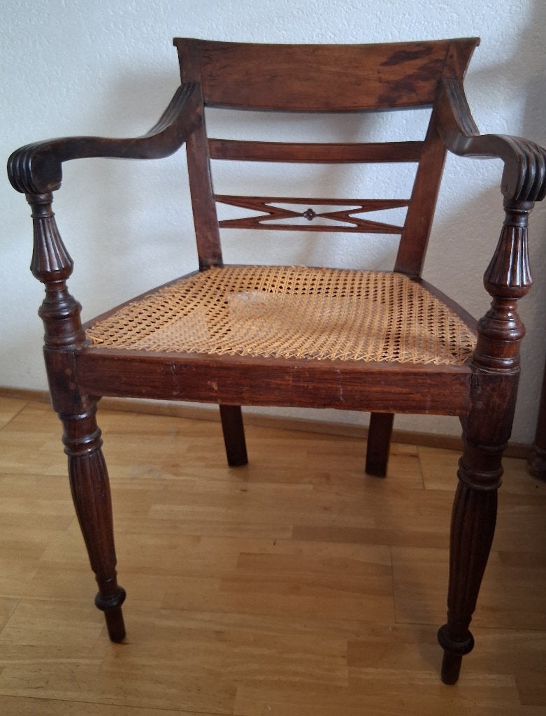 Koloniale ‘Raffles’ armstoelen met geriete zitting, Antiek en Kunst, Ophalen