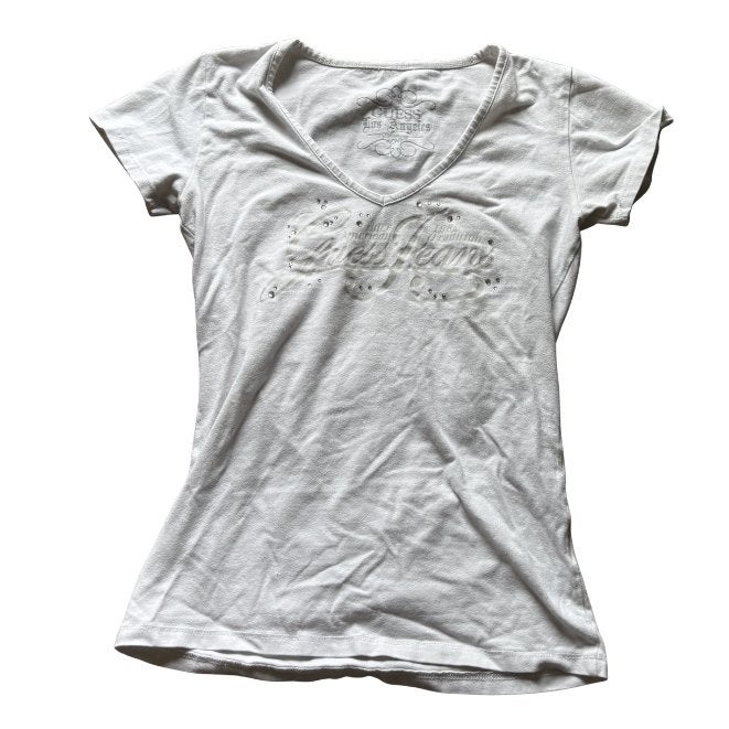 Vintage Guess T-shirt met V-hals en korte mouwen, Wit, Ophalen of Verzenden, Korte mouw, Maat 36 (S)