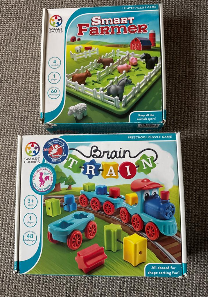 SmartGames: Smart Farmer & Brain Train Puzzelspellen, Ophalen of Verzenden, Zo goed als nieuw