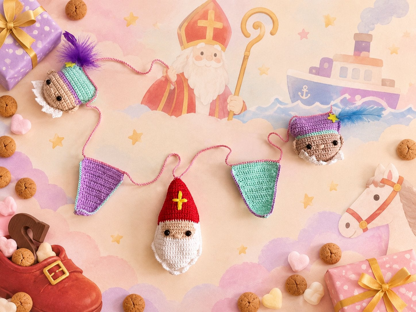 Handgemaakte gehaakte Sinterklaasslinger, Ophalen of Verzenden, Nieuw