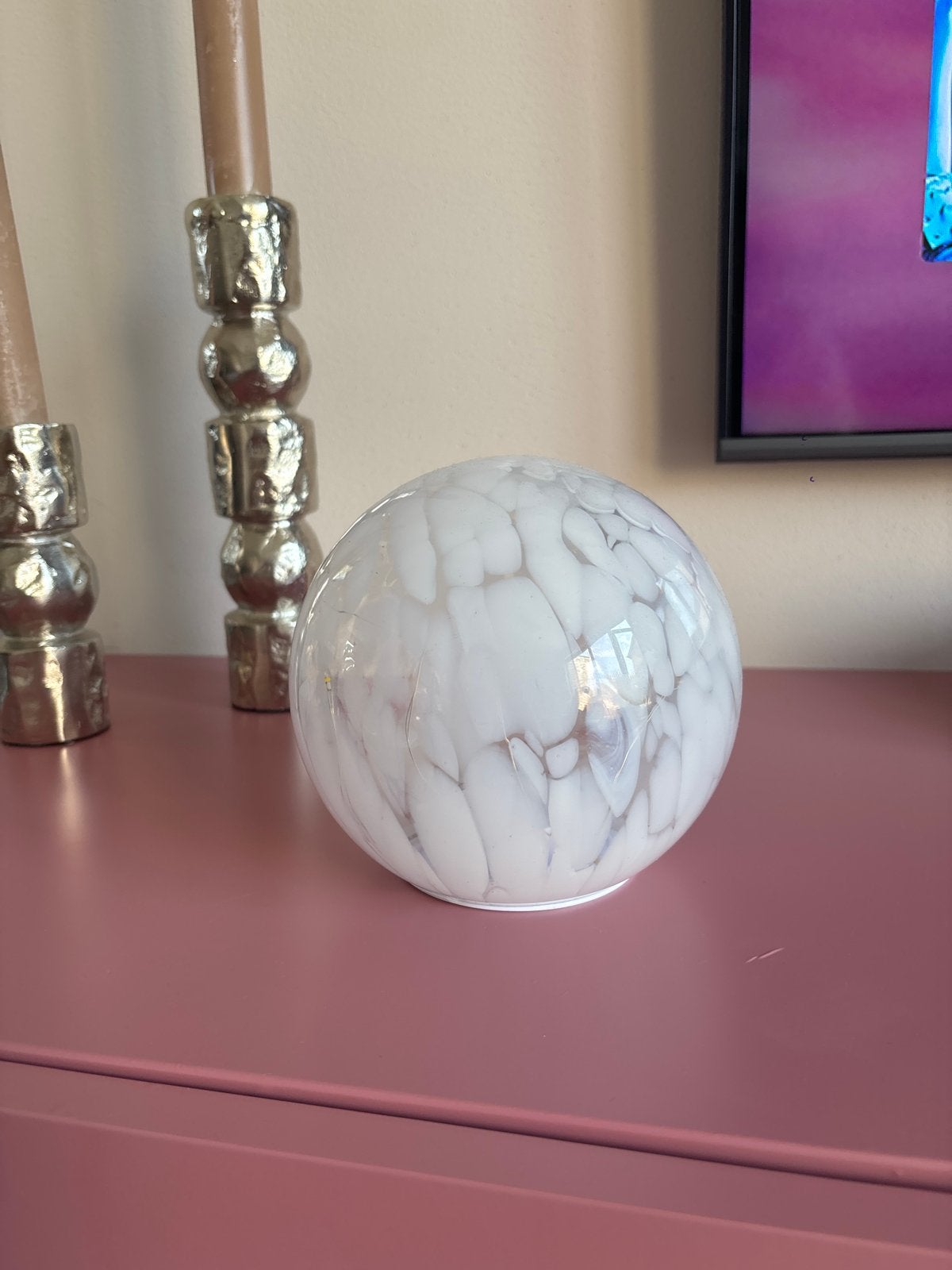 Decoratieve bol lamp op batterij, Ophalen, Wit, Gebruikt, Glas