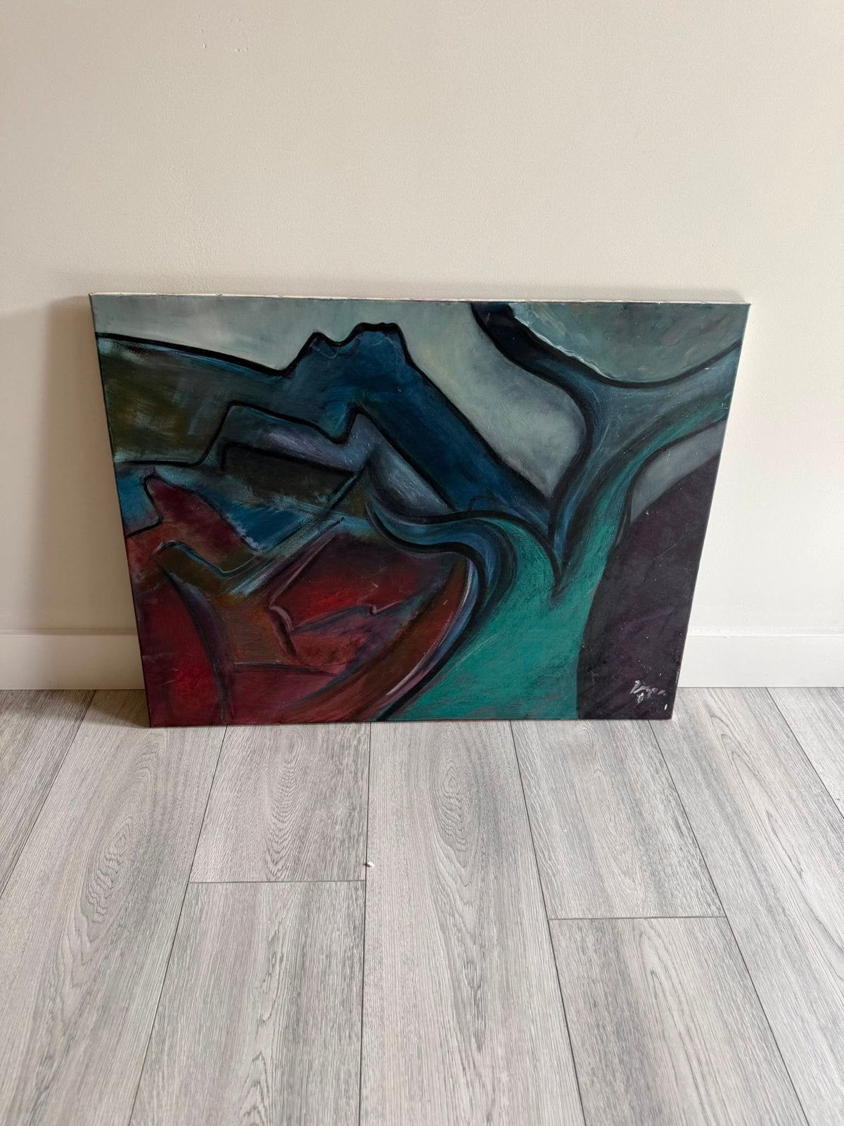 J. Van Delft Abstract Schilderij Groen Bruin 90x70 cm, Ophalen of Verzenden