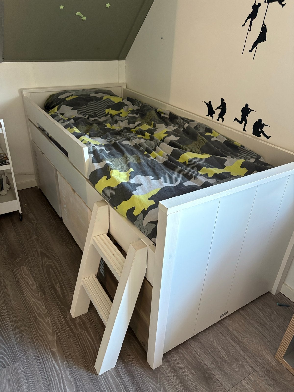 Bobita Halfhoogslaper met opberglades - Wit, Ophalen, Gebruikt, 90 cm, Eenpersoons