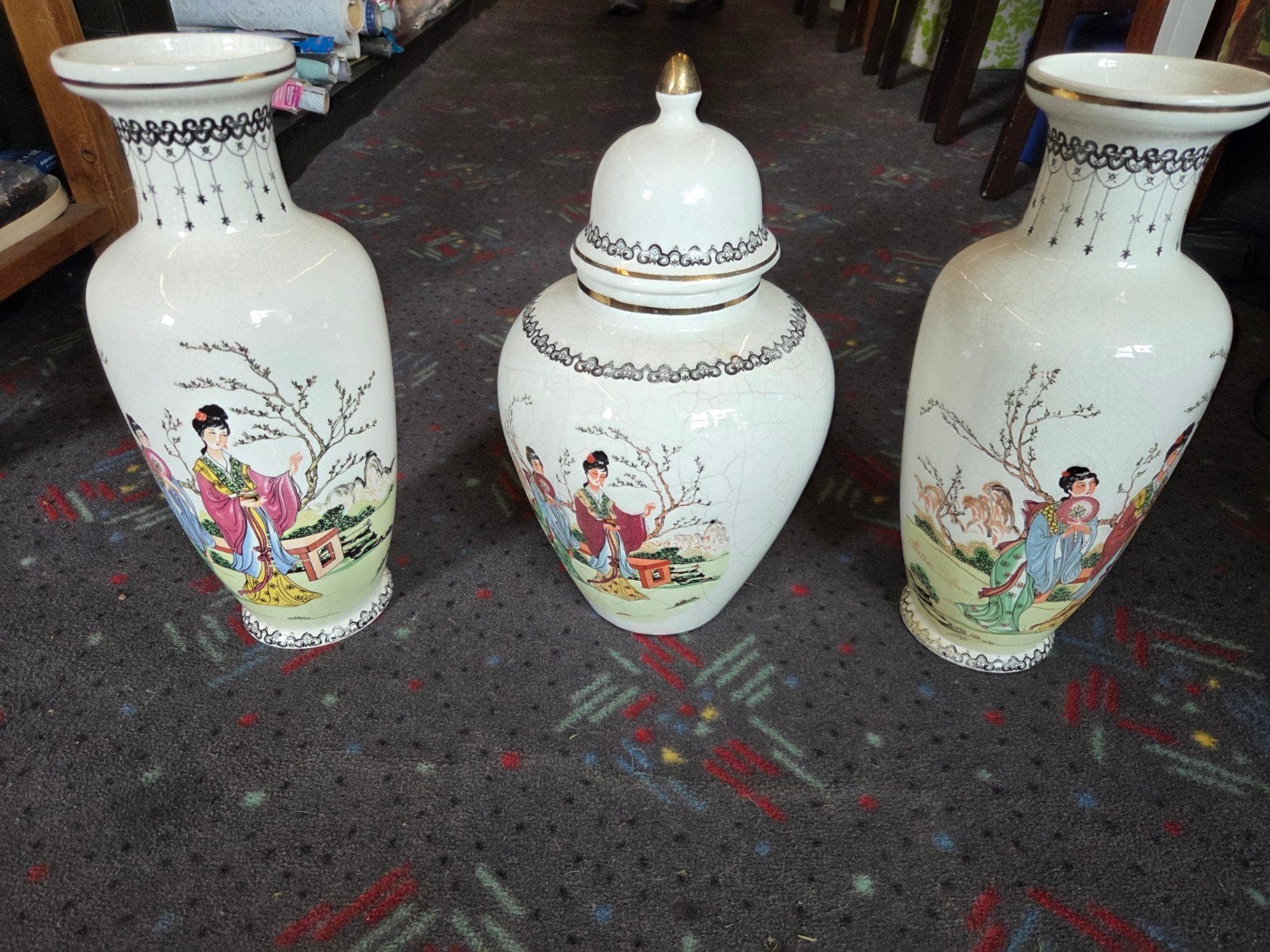 Set van 3 Chinese vazen met deksel en decoratie, Ophalen of Verzenden