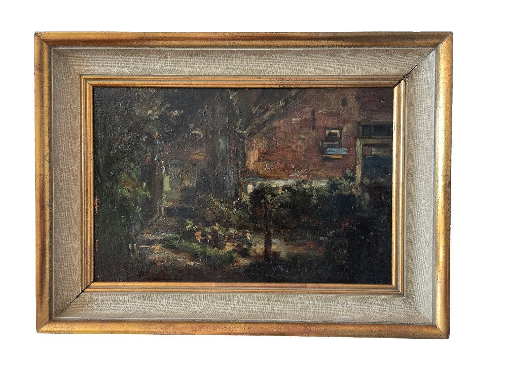 Schilderij ‘Boerderijbinnenplaats’ – Jan van Bloppoel, Ophalen, Paneel, Nederlandse school, Olieverf