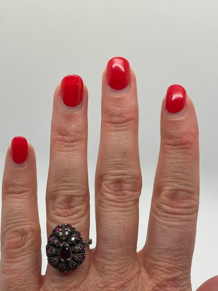 D932 Prachtige zilveren ring roze saffier maat 17,5, Ophalen of Verzenden, Zilver, Ring, Met edelsteen