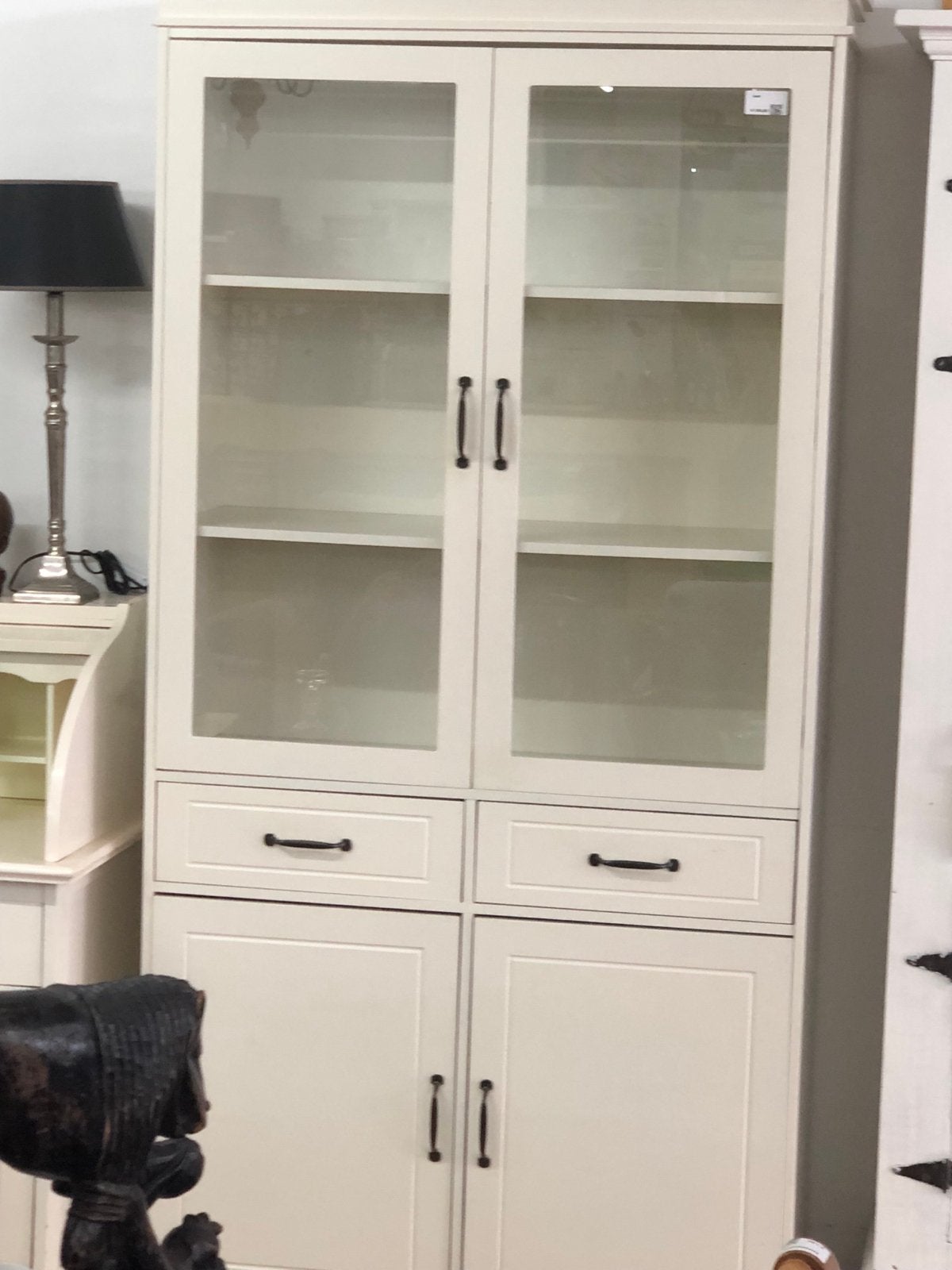 Mooie witte kast met glazen deuren en lades, Ophalen, Overige materialen, Gebruikt, Nvtx