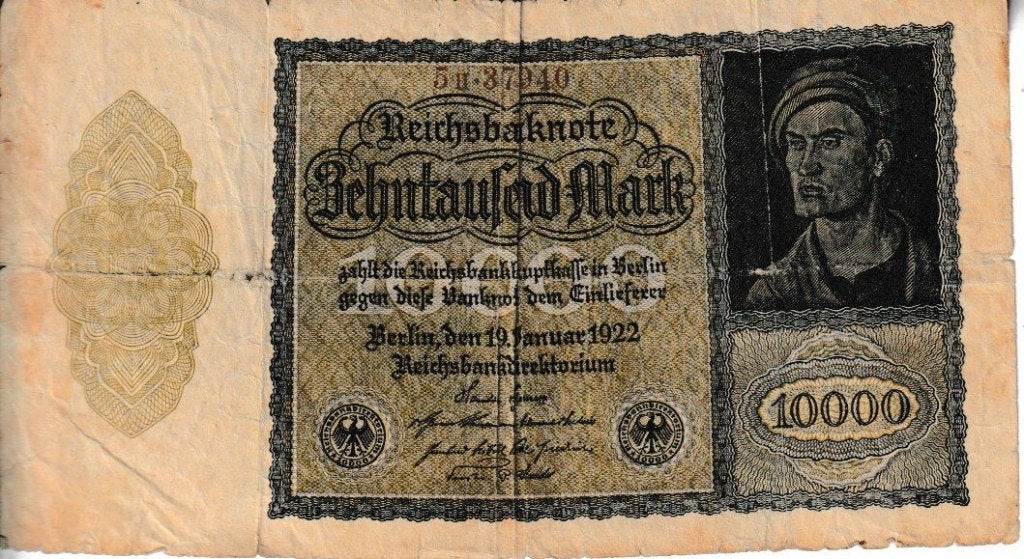 WEIMARREPUBLIEK-REICHSBANKNOTE = 19-01-1922 - 10.000 MARK, Postzegels en Munten, Bankbiljetten | Europa | Niet-Eurobiljetten, Ophalen of Verzenden