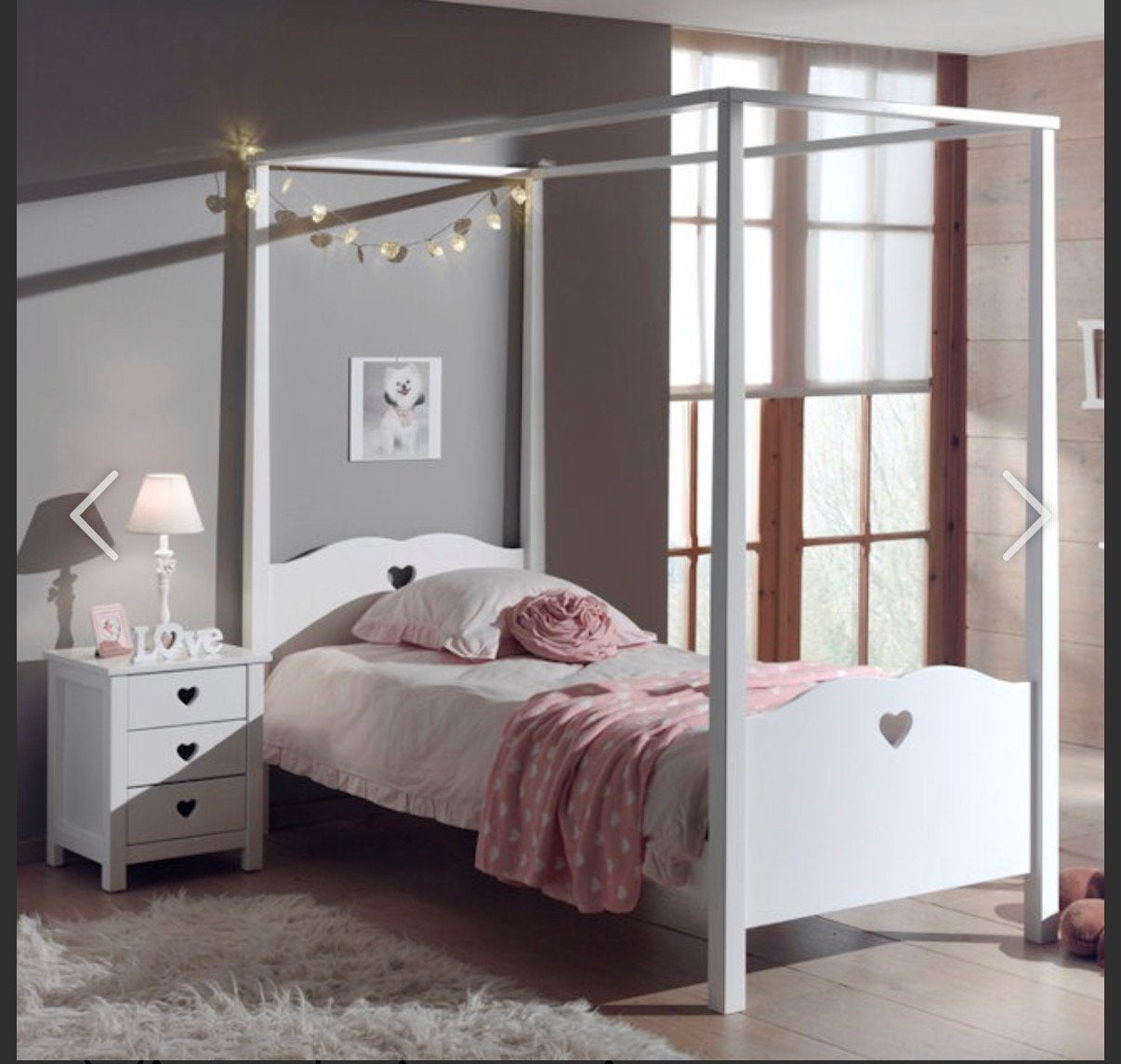Complete Vipack Amori hemelbedset €1.000+ voor €150, Ophalen, Zo goed als nieuw, Eenpersoons