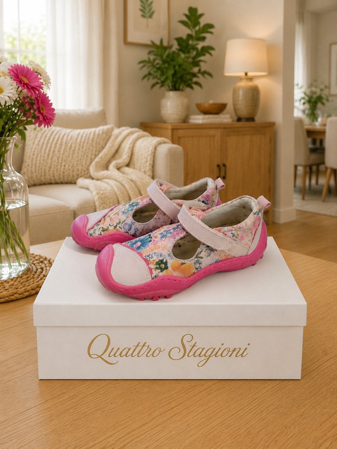 Roze leren schoenen met bloemenprint voor meisjes - maat 24, Meisje, Nieuw, Ophalen of Verzenden, Schoenen