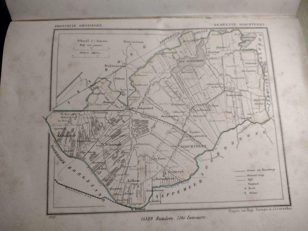 42 / Slochteren Schildwolde/ Kolham Litho 1867 Kuyper GRO, Ophalen of Verzenden