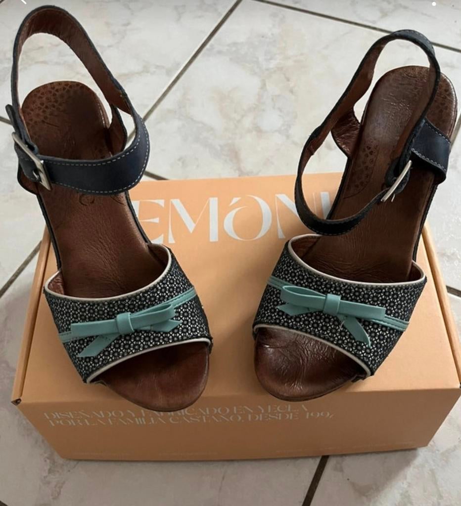 Hakken/ pumps/ sandalen Nemonic, retro, blauw zwart, 37, Verzenden, Zo goed als nieuw, Blauw, Sandalen of Muiltjes