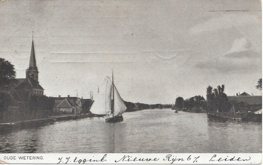 Oude Wetering (Z.H.) Schip onder Zeil, gelopen 1911, Ophalen of Verzenden, Voor 1920, Gelopen, Zuid-Holland