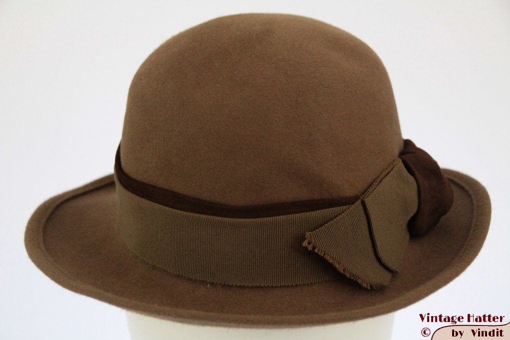 Vintage Dameshoed Hut Hanne beige bruin 55 = S tot XS, Kleding | Dames, 55 cm (S, 6⅞ inch) of minder, Hoed, Ophalen of Verzenden