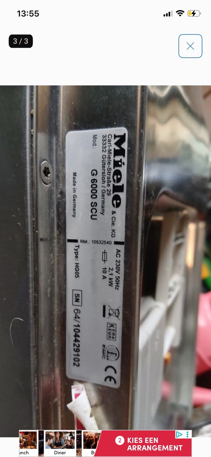 Miele G6000 met storing., Witgoed en Apparatuur, Vaatwasmachines, Ophalen of Verzenden, Tussenbouw