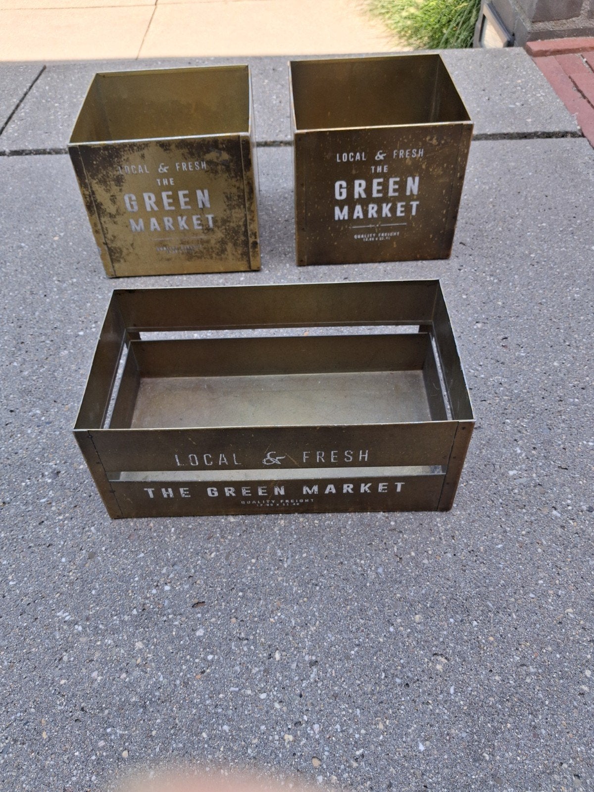Set van 3 metalen bakken 'The Green Market', Huis en Inrichting, Ophalen, Minder dan 50 cm, Gebruikt, Minder dan 50 cm