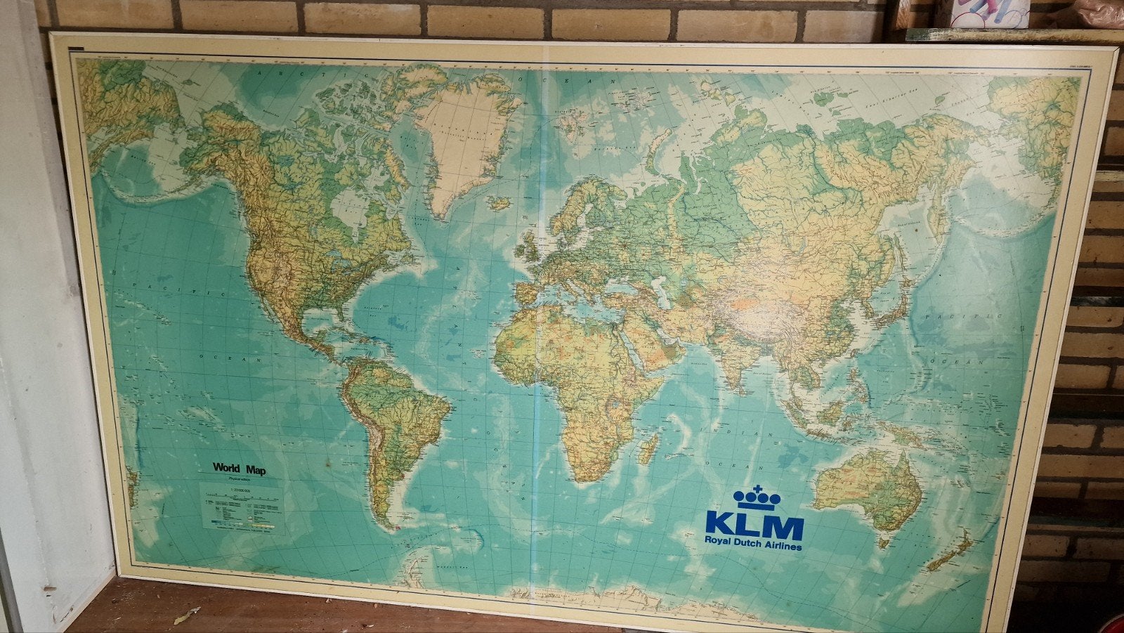 Prachtige grote Wereldkaart KLM in lijst, Boeken, Atlassen en Landkaarten, Kummerly + Frey, Landkaart, 1800 tot 2000, Wereld