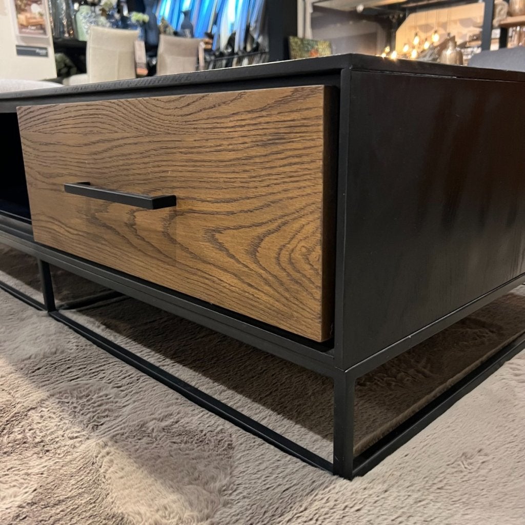 Salontafel Vinito Eiken Fineer Naturel met Zwart Romp -, Niet ingevuld, Niet ingevuld, Niet ingevuld