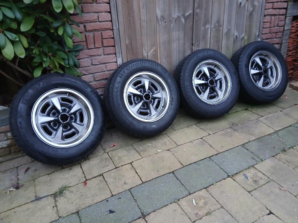 2 SETS Ford Bronco F150 Econoline 5x5,5 Pontiac Rally 5x4,75, Ophalen, 14 inch, Gebruikt, Banden en Velgen