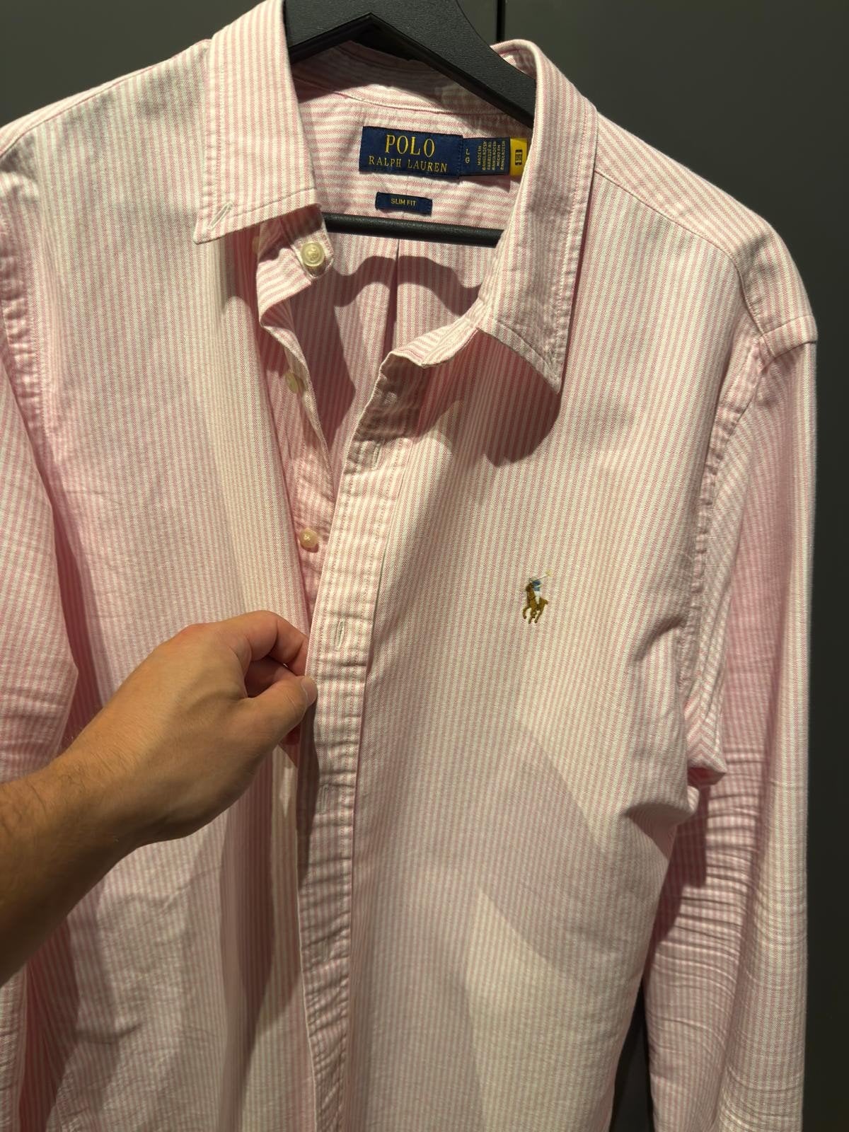 Ralph Lauren Slim Fit overhemd - Roze/Wit gestreept, Ophalen of Verzenden, Roze, Ralph Lauren, Halswijdte 41/42 (L)