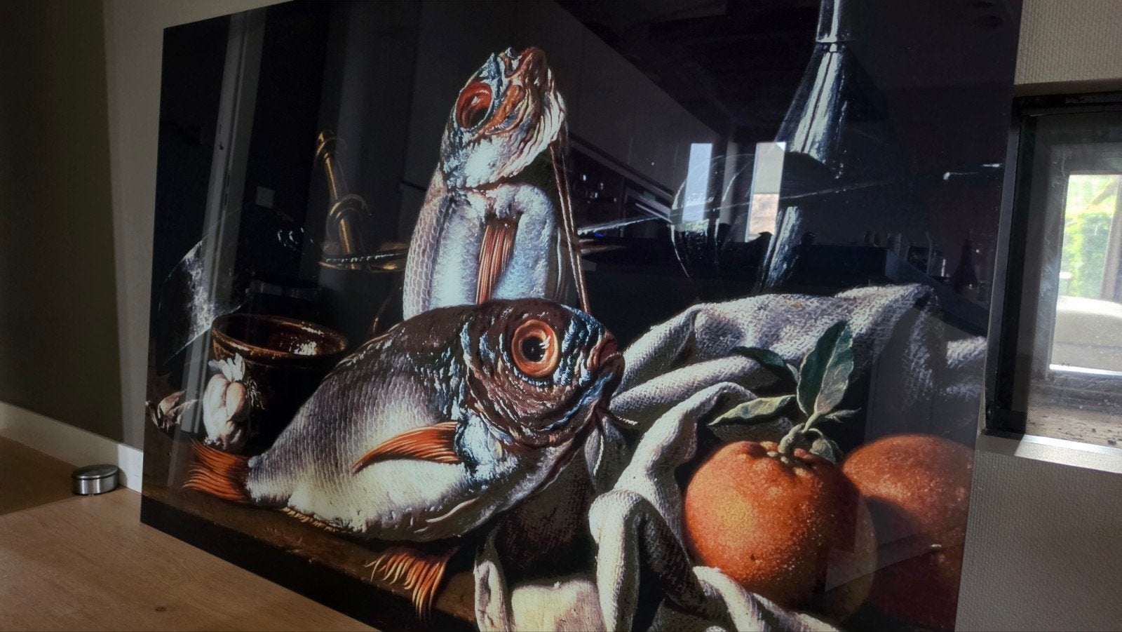 Schilderij Stilleven met vissen en fruit 180cm x 120cm, Ophalen