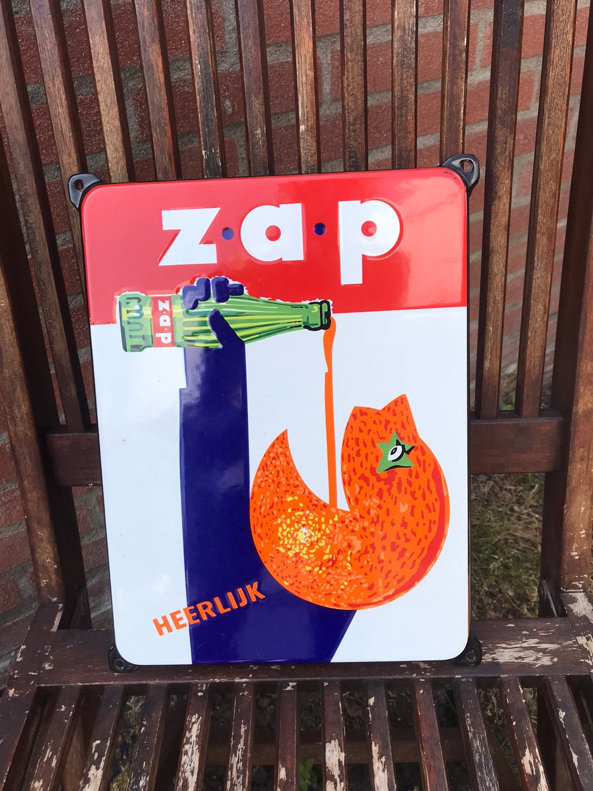 ZAP emaille reclamebord, Ophalen of Verzenden, Gebruikt, Reclamebord