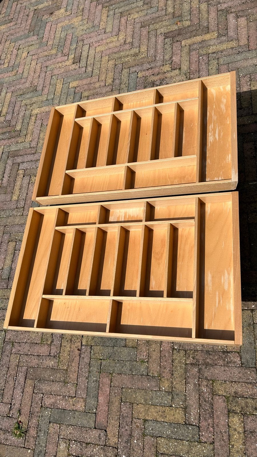 2 Houten Bestekbakken voor Inzetlades - 80,7 x 47,4 cm, Ophalen, Hout, Bruin, Overige typen