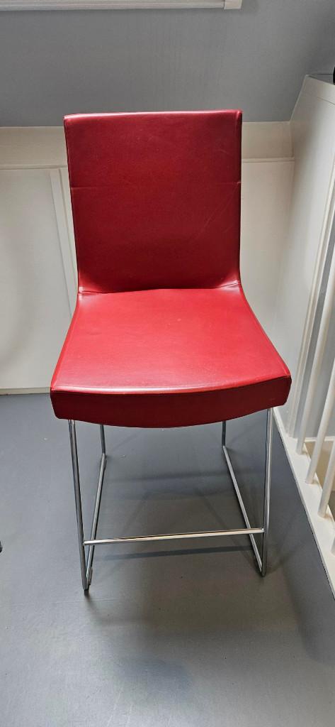 Montis Jim barkruk 2x, Huis en Inrichting, Barkrukken, Gebruikt, 60 tot 90 cm, Leer, Metaal, 2 krukken, Met voetsteun, Ophalen