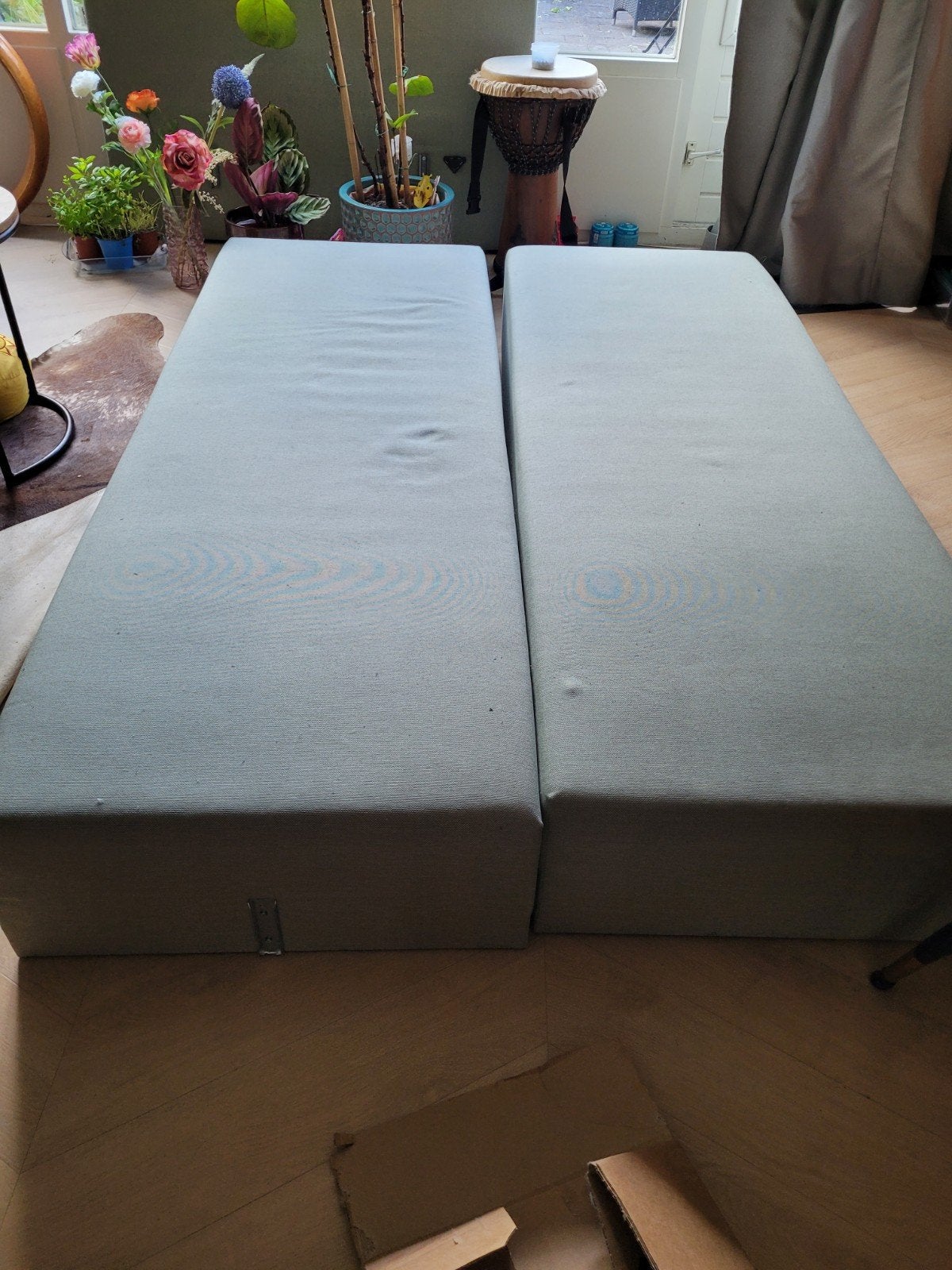 Boxspring 160 x 200 licht groen. Met poten., Ophalen, Gebruikt, Tweepersoons, 200 cm