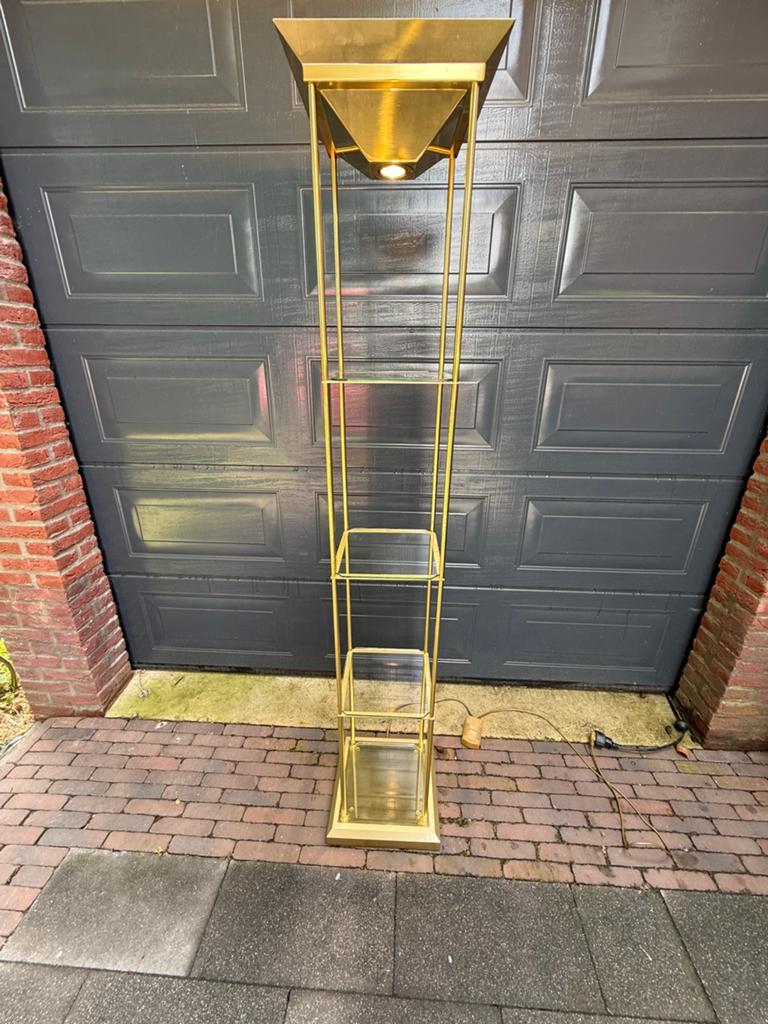 De Knudt vloerlamp etagere - messing met glazen platen, Ophalen, Gebruikt, Regency, Glas