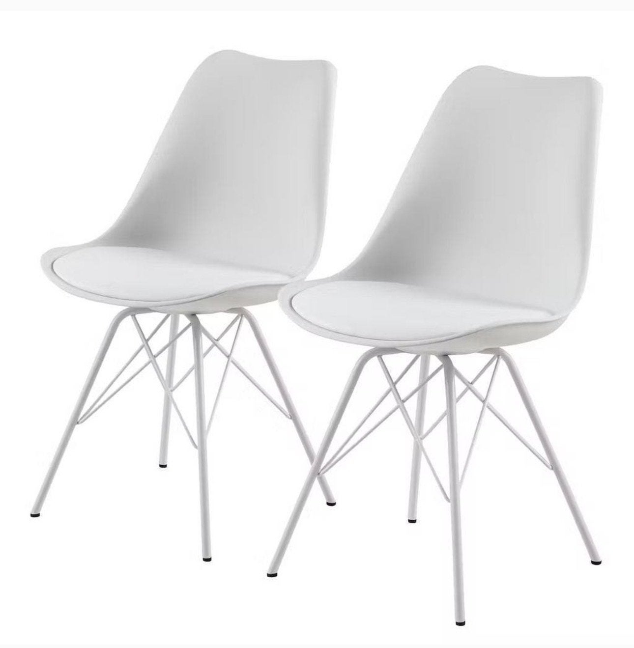 Set van 3 Witte Eetkamerstoelen met Metalen Poten, Kunststof, Twee, Wit, Ophalen of Verzenden