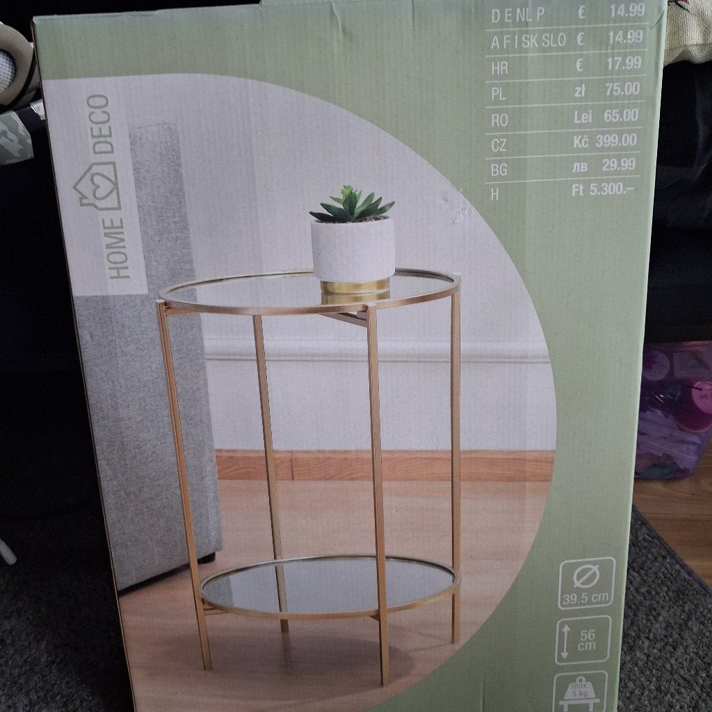 Goudkleurige Bijzettafel, Minder dan 55 cm, Art deco/ Modern, Metaal of Aluminium, Rond