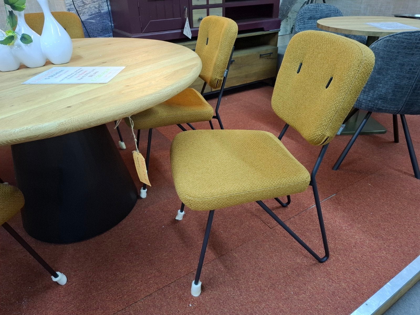 5 Nieuwe stoelen, Oker, met zwart frame + greep, June Xooon, Ophalen, Overige kleuren, Nieuw, Stof