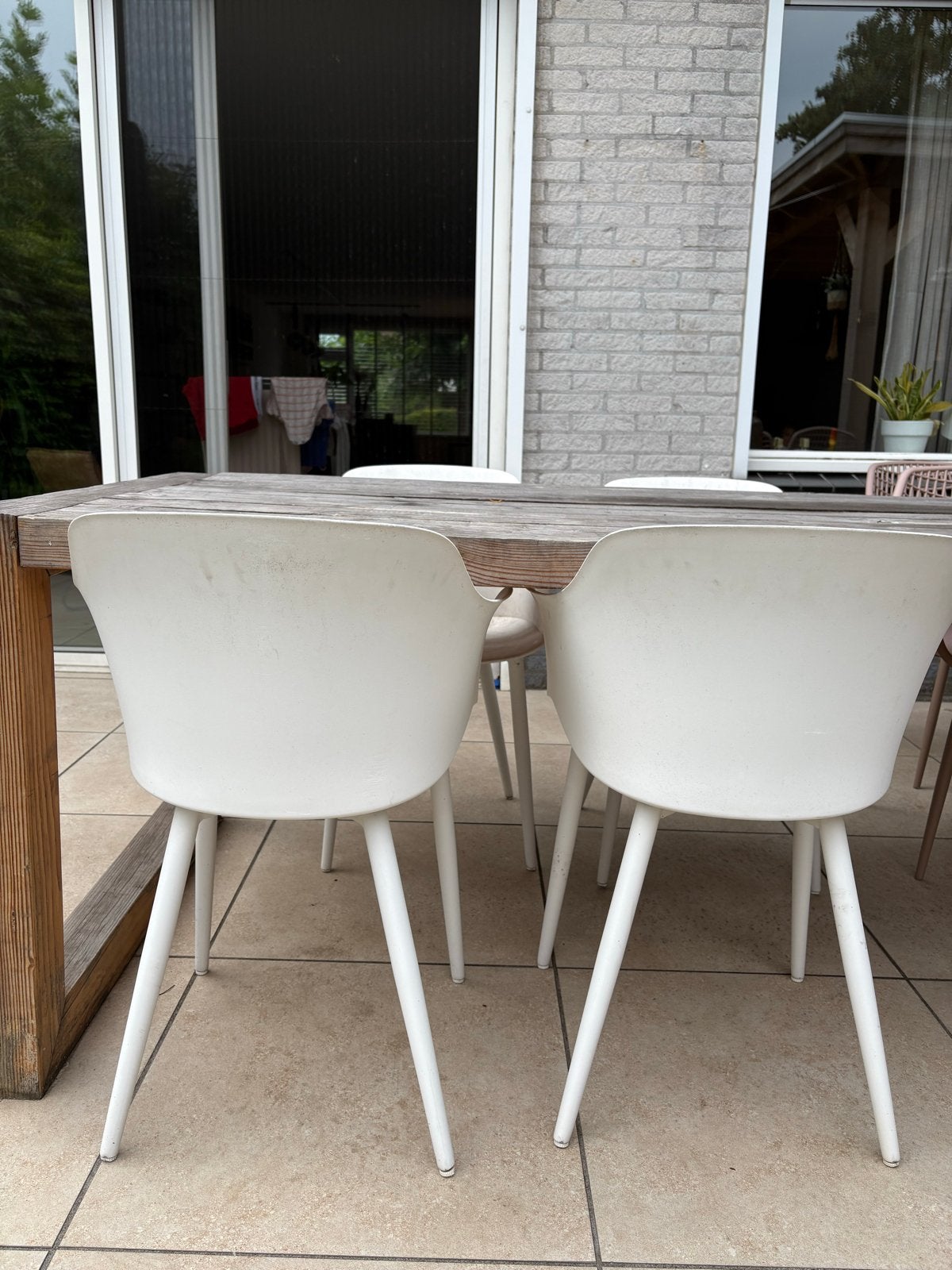 4 Witte tuinstoelen, Huis en Inrichting, Stoelen, Ophalen, Kunststof, Gebruikt, Wit