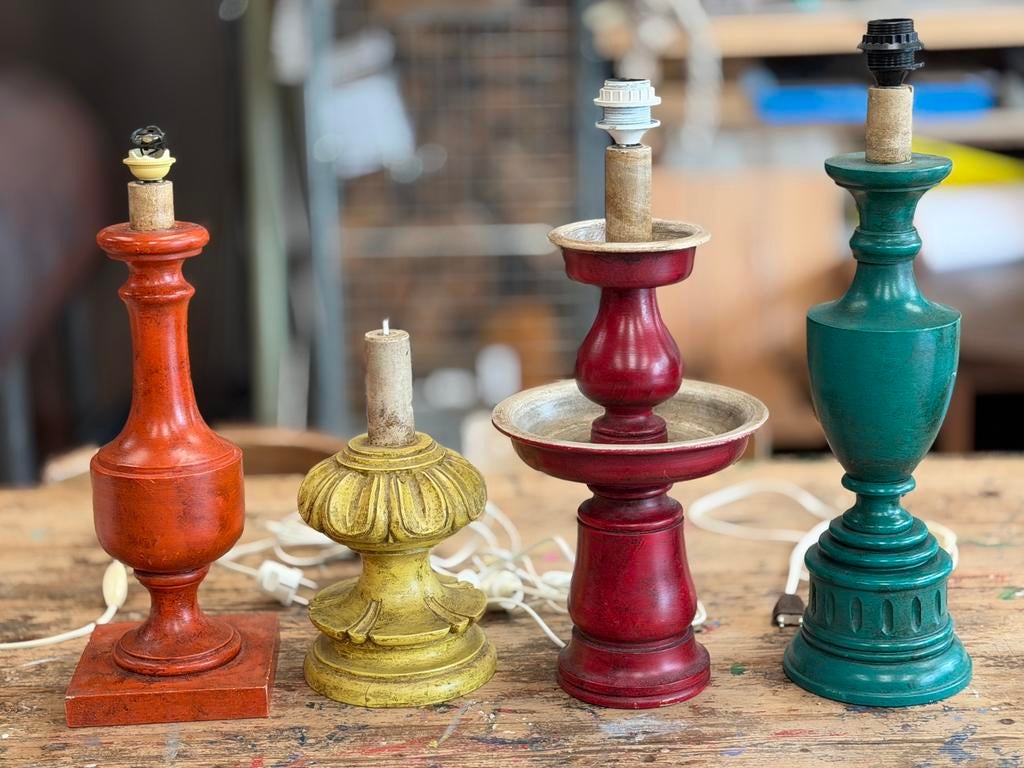 Vintage houten lampvoeten, Huis en Inrichting, Lampen | Tafellampen, Ophalen of Verzenden, Zo goed als nieuw, Hout