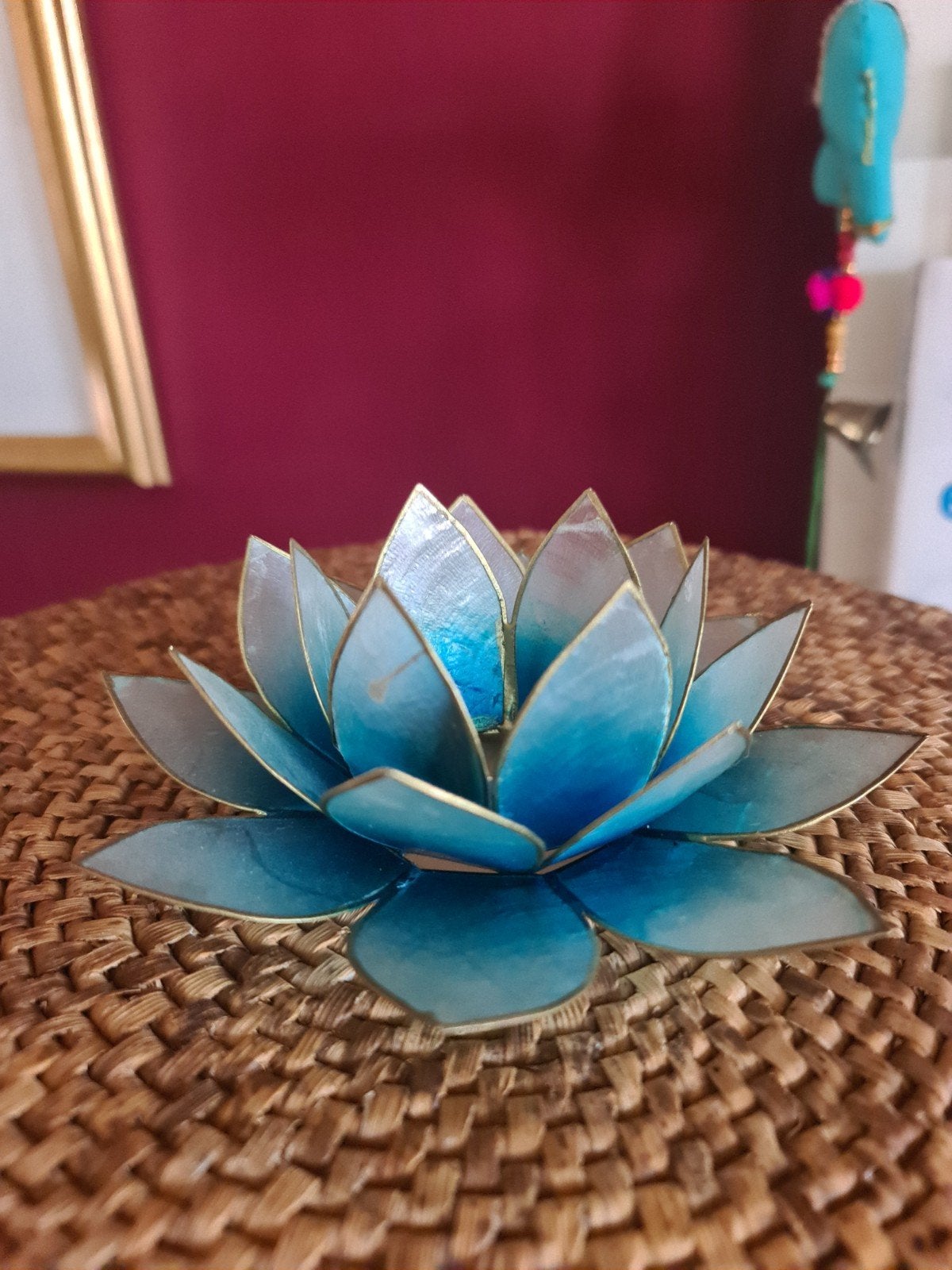 Prachtige lotus chakra waxinelichthouder, Blauw, Overige merken, Waxinelichthouder, Ophalen of Verzenden
