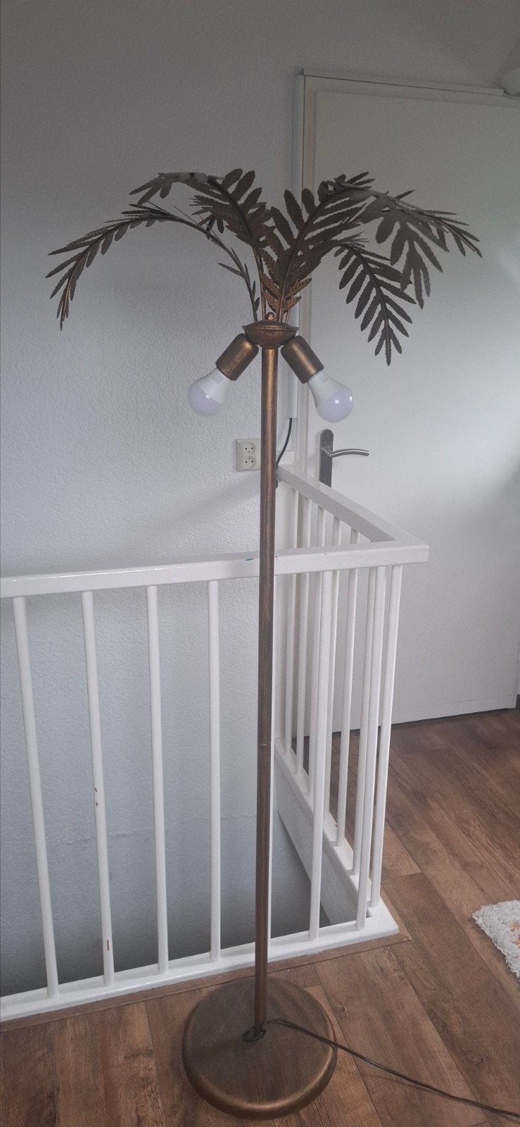 Gouden metalen palmboom vloerlamp - werkend, Tropisch, Hollywood Regency, Gebruikt, Metaal, 150 tot 200 cm