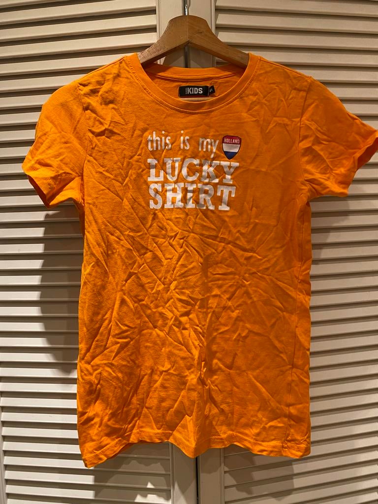 Oranje T-shirt korte mouw maat 164 - Koningsdag/Zomer, Ophalen of Verzenden, Gebruikt, Jongen of Meisje, Shirt of Longsleeve