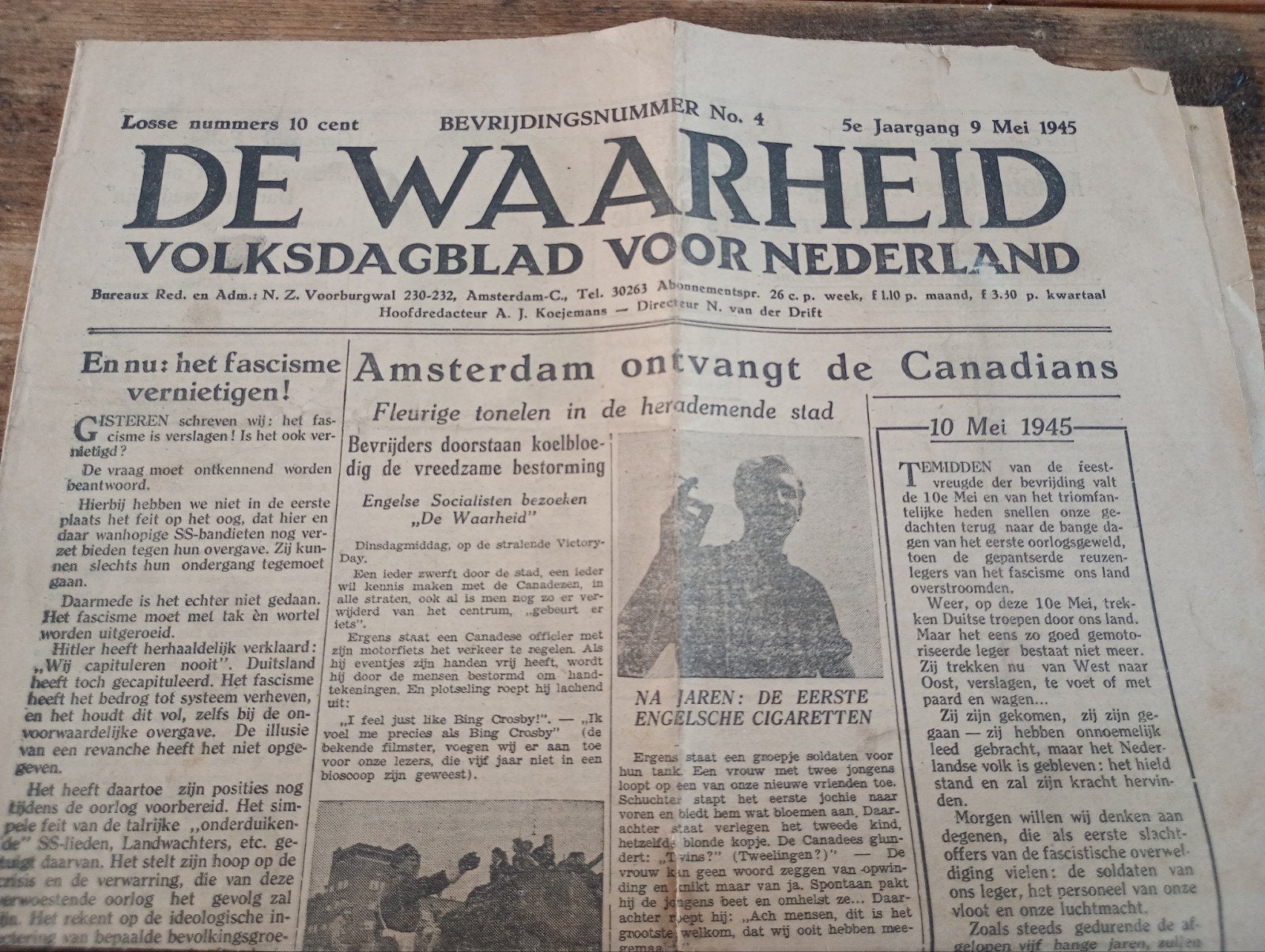 De waarheid 9 mei 1945 bevrijding Amsterdam, Verzamelen, ., Overige soorten, Ophalen of Verzenden, .