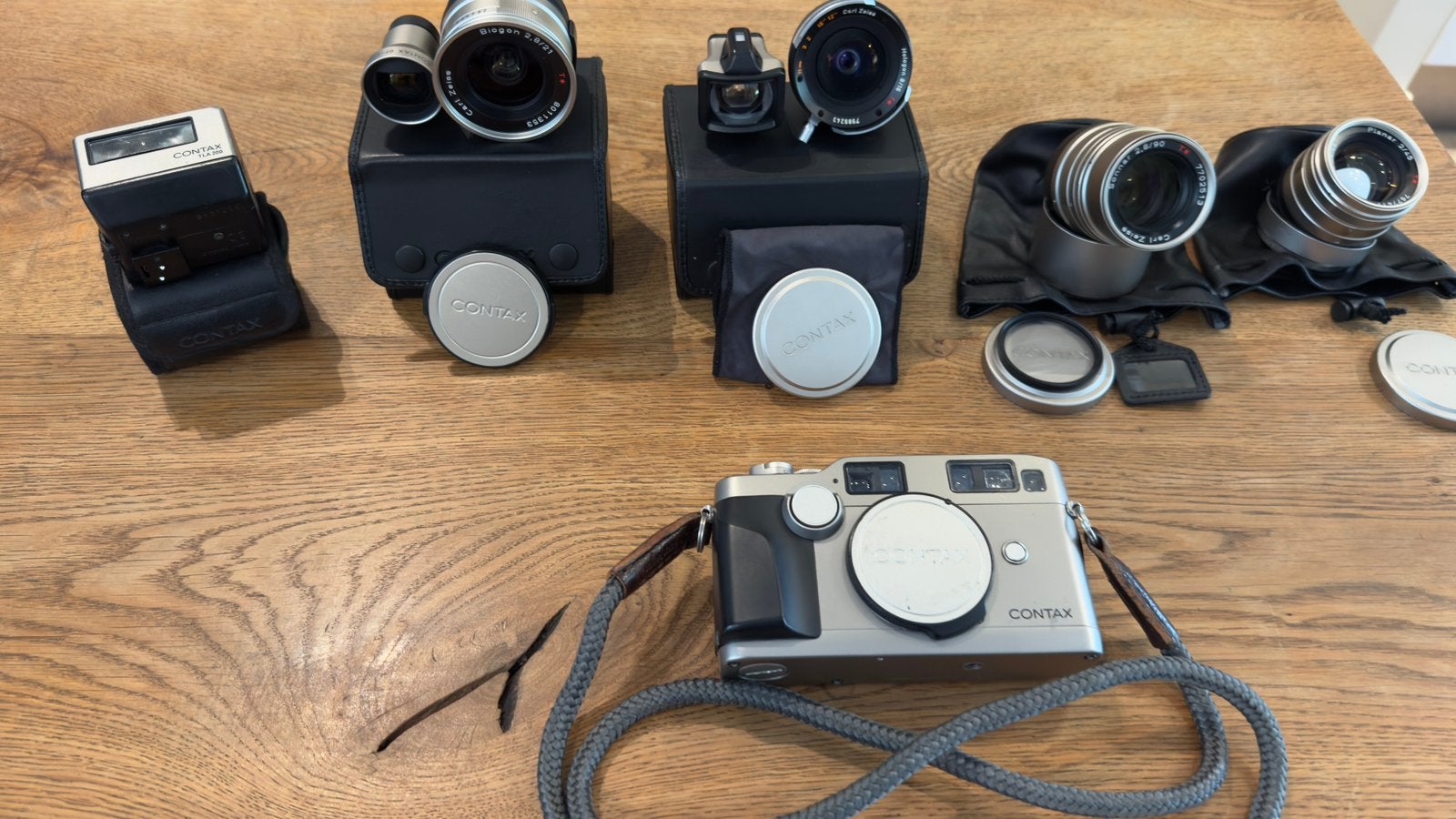 Contax G2 met 4 lenzen, flitser en accessoires, Camera, Ophalen of Verzenden, Gebruikt