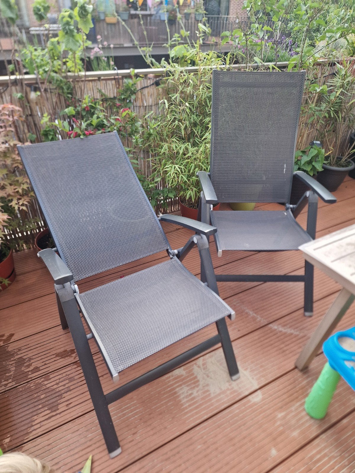 2 verstelbare, lichtgewicht inklapbare tuinstoelen, Ophalen, Gebruikt, Aluminium
