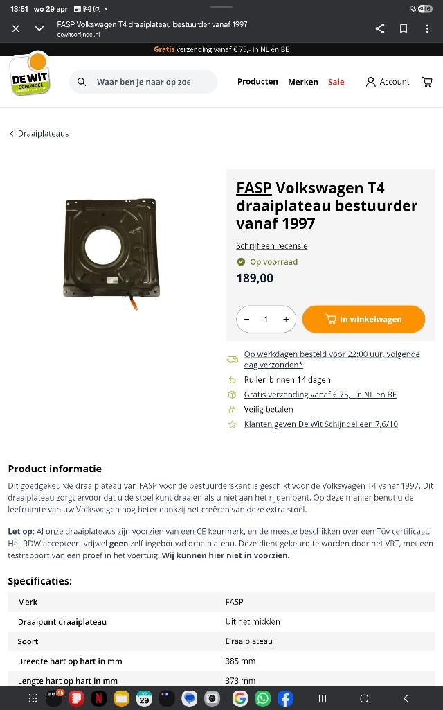 T4 draaiplateau  bestuurdersstoel camper, Caravans en Kamperen, Ophalen, Nieuw