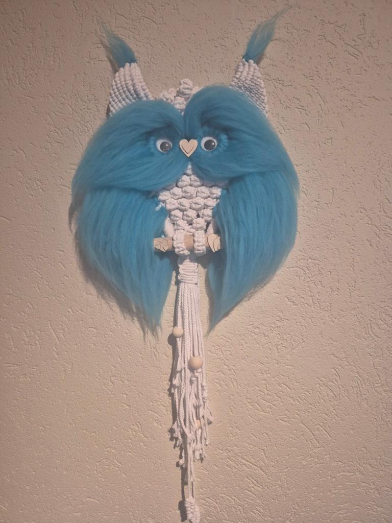 Handgemaakte Macrame Uil Wanddecoratie - 65x35 cm, Hobby en Vrije tijd, Knutselen, Nieuw, Knutselwerk, Handgemaakt, Klaar om op te hangen