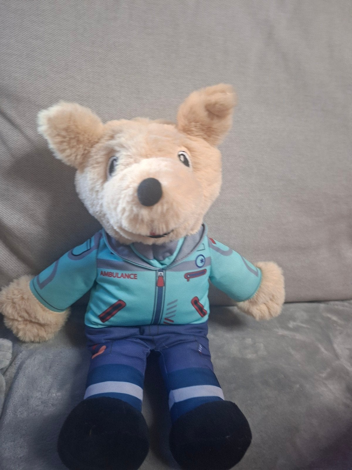 Knuffel hond in ambulance uniform, Ophalen, Hond, Zo goed als nieuw, Middelgroot (20 tot 80 cm)