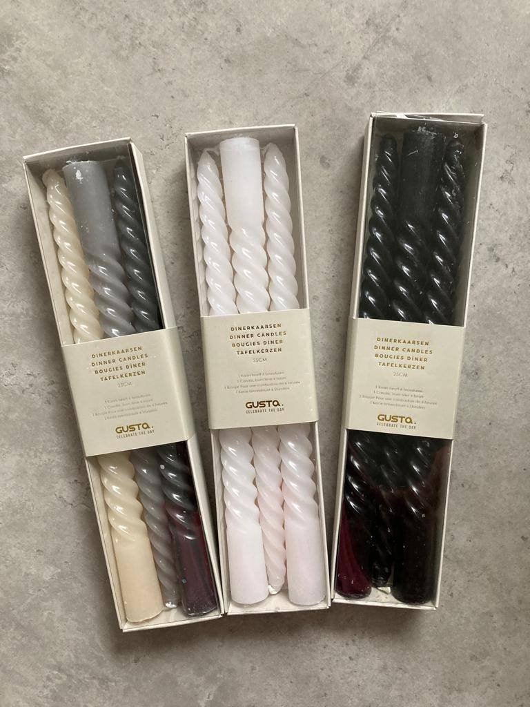 Gusta Swirl kaarsen zwart-wit-grijs set van 3 st Nieuw!, Overige materialen, Nieuw, Ophalen of Verzenden, Kaars