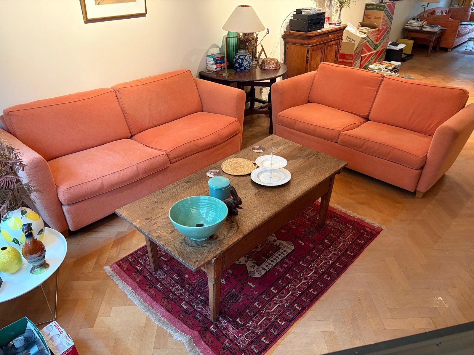 Set van 2 Gelderland banken (2.5-zits en 2-zits) - Oranje, Huis en Inrichting, Gebruikt, Driepersoons, 75 tot 100 cm, Ophalen of Verzenden
