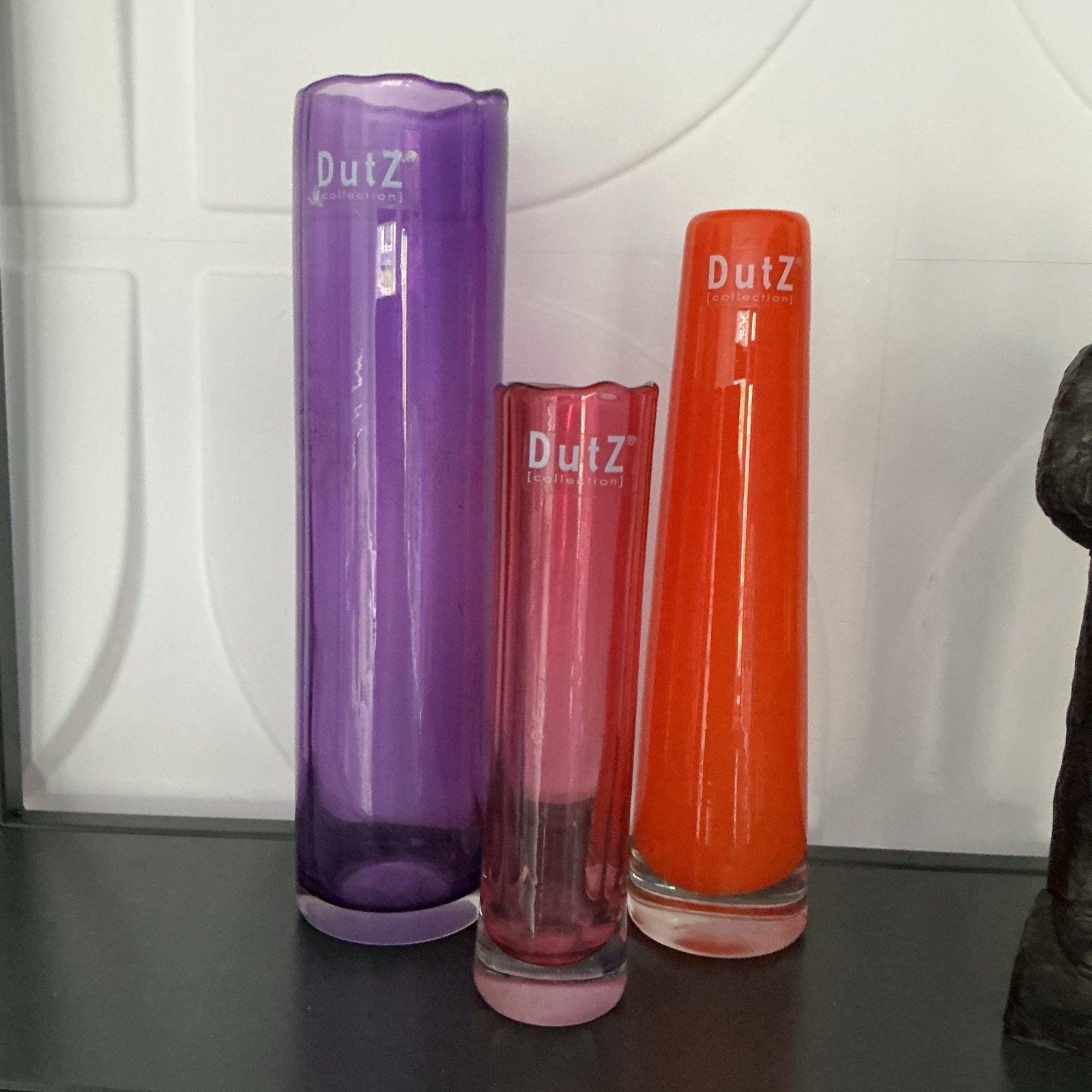 Set van 3 DutZ glazen vazen - Paars, Roze, Oranje, Meerkleurig, Ophalen of Verzenden, Geschikt voor droogbloemen, Glas