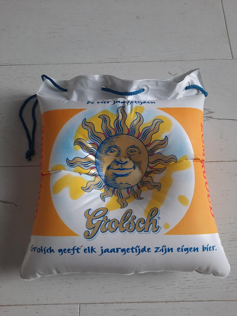 Te koop: Grolsch opblaasbaar kussentje / koeltasje, zwembad, Verzamelen, Biermerken, Ophalen of Verzenden, Nieuw, Overige typen