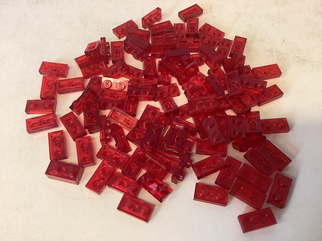 Lego plaat 1x2 transparant rood, Ophalen of Verzenden, Gebruikt, Losse stenen, Lego